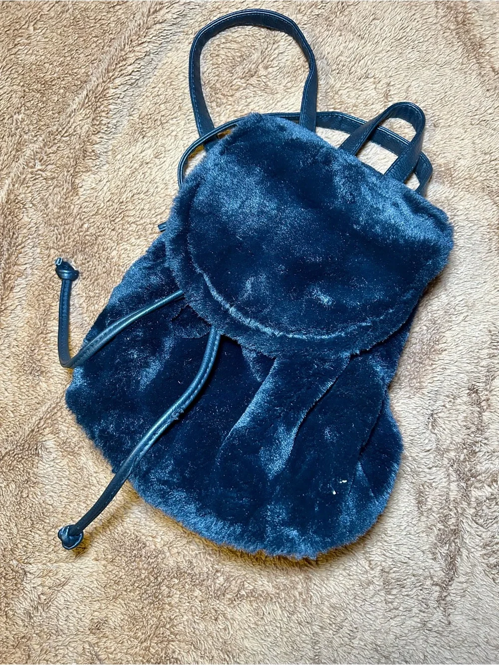 Kids Faux Fur Mini Backpack - Navy Blue